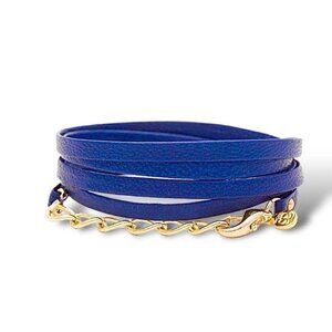 NWT Gorjana Graham Five Wrap Bracelet Dark Blue Leather 18K Plated Chain